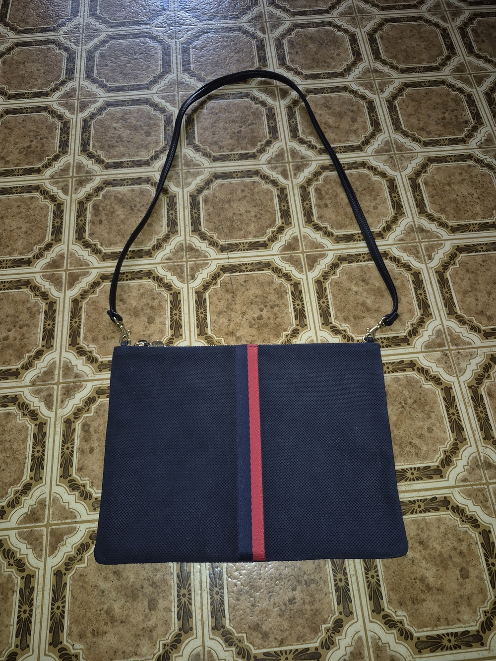 Clare V. Navy Crossbody Bag with Red Stripe